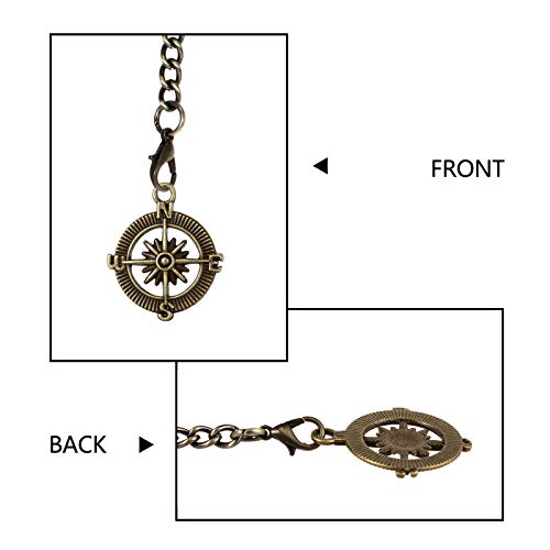 TREEWETO Albert - Reloj de bolsillo con cadena para hombre, 2 ganchos, diseño de brújula antigua, color bronce