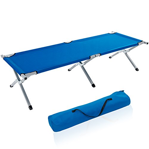TRESKO Cama Plegable de Camping XL | Camilla para Acampar | catre portátil para Invitados | Tumbona para Exterior e Interior | 190 x 64 x 44 cm - soporta hasta 150 kg, Bolsa de Transporte (Azul)