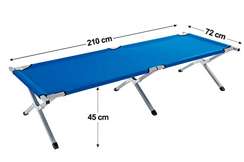 TRESKO Cama Plegable de Camping XL | Camilla para Acampar | catre portátil para Invitados | Tumbona para Exterior e Interior | 190 x 64 x 44 cm - soporta hasta 150 kg, Bolsa de Transporte (Azul)