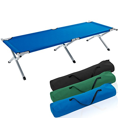 TRESKO Cama Plegable de Camping XL | Camilla para Acampar | catre portátil para Invitados | Tumbona para Exterior e Interior | 190 x 64 x 44 cm - soporta hasta 150 kg, Bolsa de Transporte (Azul)