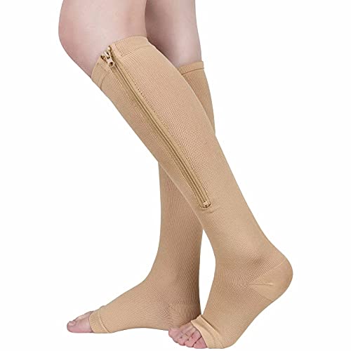 TTHH Medias de Compresión con Cremallera, Calcetines de Compresión para Aliviar la Fatiga de Las Piernas para piernas Calcetines hasta la Mitad de la Pantorrilla para piernas Calcetines S/M