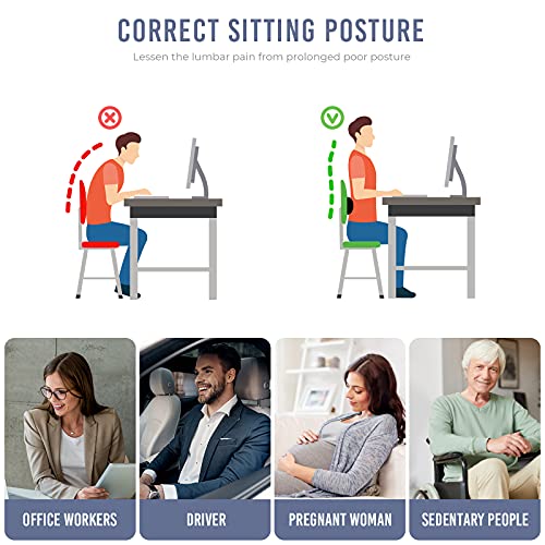 Tusscle Cojin Lumbar Silla Office con Esponja,Almohada Lumbar Soporte de Ergonómica para Coche,Ruedas,Cama,con Correa y Funda Extraíbles