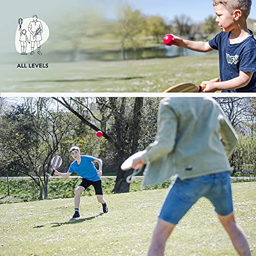 two46 | Palas Playa Madera - Frescobol | El Deporte de Verano de Moda de Brasil | Raquetas Playa de Madera Hechas a Mano (Incluye Pelota de iniciación, Pelota rápida y Bolsa)