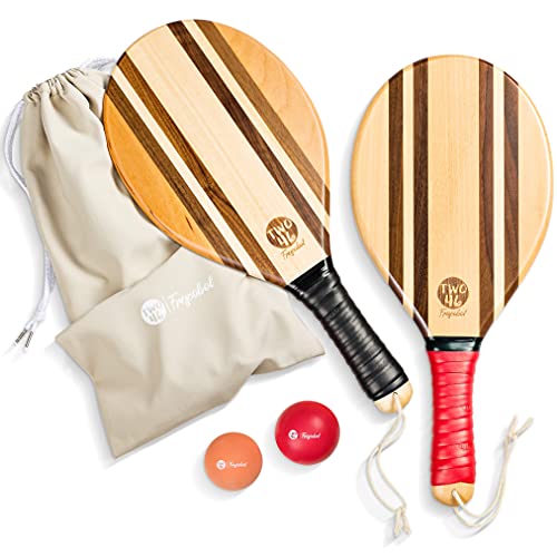 two46 | Palas Playa Madera - Frescobol | El Deporte de Verano de Moda de Brasil | Raquetas Playa de Madera Hechas a Mano (Incluye Pelota de iniciación, Pelota rápida y Bolsa)