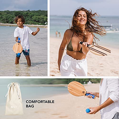 two46 | Palas Playa Madera - Frescobol | El Deporte de Verano de Moda de Brasil | Raquetas Playa de Madera Hechas a Mano (Incluye Pelota de iniciación, Pelota rápida y Bolsa)
