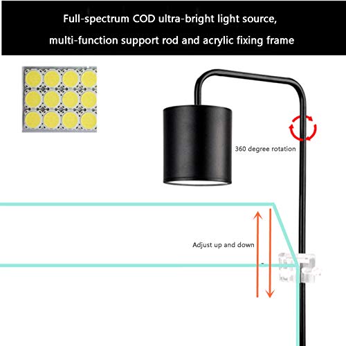 TWW Downlight acuático LED, Soporte de luz de Planta COB de Espectro Completo para Tanque acuático Anfibio, iluminación de elevación de paisajismo de Acuario pequeño,18W