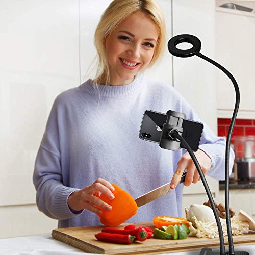 UBeesize Selfie anillo de luz con clip encendido, brazos flexibles con soporte para teléfono celular para transmisiones en vivo/maquillaje