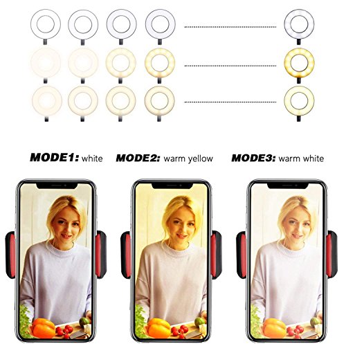 UBeesize Selfie anillo de luz con clip encendido, brazos flexibles con soporte para teléfono celular para transmisiones en vivo/maquillaje