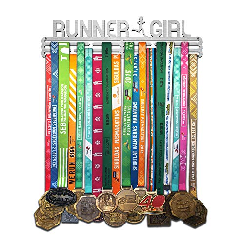 United Medals Runner Girl Medalla Percha | Acero Cepillado (43cm / 48 Medallas) Soporte para Medallas Deportivas