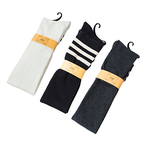 urban GoCo Calcetines Hasta la Rodilla Algodón Medias Mujer Rayure Piernas Calientes-Conjunto de 3 pares (Modelo A)