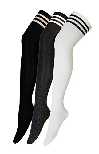 urban GoCo Calcetines Hasta la Rodilla Algodón Medias Mujer Rayure Piernas Calientes-Conjunto de 3 pares (Modelo A)