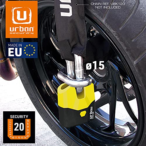 urban U8K Candado Antirrobo Moto Scooter, Alta Seguridad, Made in EU, ø15, Amarillo y Negro