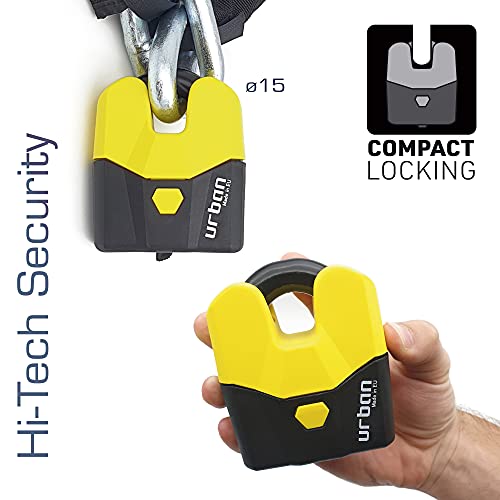 urban U8K Candado Antirrobo Moto Scooter, Alta Seguridad, Made in EU, ø15, Amarillo y Negro