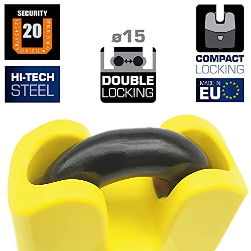 urban U8K Candado Antirrobo Moto Scooter, Alta Seguridad, Made in EU, ø15, Amarillo y Negro