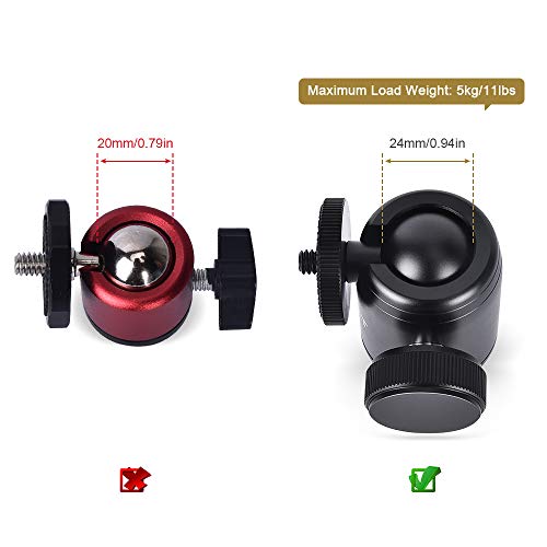 UTEBIT - Soporte para trípode de bola de 24 mm de diámetro con adaptador de zapata de 1/4 de pulgada, trípodes giratorios de 360 grados, aleación de aluminio para HTC Vive, DSLR, Carga de 11 libras