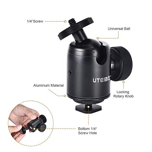 UTEBIT - Soporte para trípode de bola de 24 mm de diámetro con adaptador de zapata de 1/4 de pulgada, trípodes giratorios de 360 grados, aleación de aluminio para HTC Vive, DSLR, Carga de 11 libras