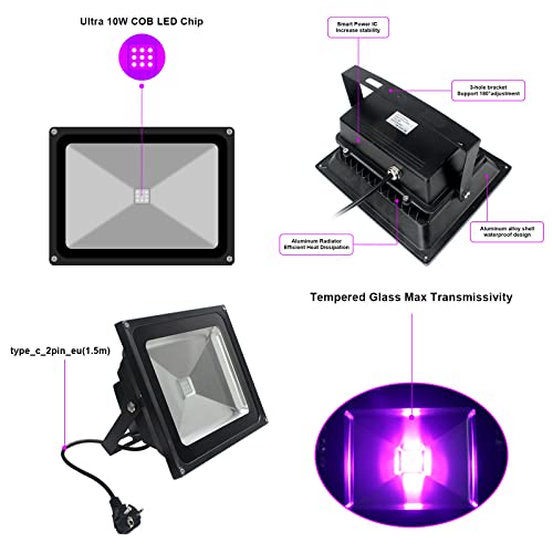 UV Luz Negra,OUSIDE 10W LED Decorativa Violeta Etapa,IP66 Impermeable UV-A 395-400nm Luz de inundación de longitud para Iluminación de Escenario, Actuación de Fiesta y Fiesta de Luz Negra