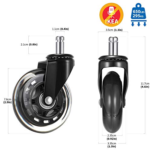 VADIM 5 Piezas Ruedas para Sillas de Oficina 11x22mm Ruedas de Repuesto Caster Silencioso Rolling y Seguro para Cualquier Piso,Ajuste para Todos los Suelos Incluida la Madera Dura
