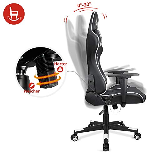 VADIM Silla de Oficina para Juegos En Blanco y Negro, Silla de Oficina Ergonómica para Deportes de Carreras, Respaldo Reclinable a 155 ° Asiento para Juegos, Altura Ajustable, PU para Pc para Juegos
