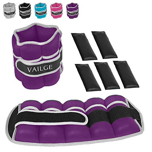 Vailge Tobillera con pesas ajustables para muñecas de 0,5 kg - 3 kg, para hombre y mujer, para fitness, ejercicio, correr, gimnasia, (lila, 3 kg)