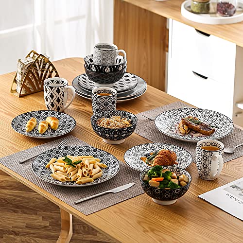 vancasso Haruka Vajilla de Porcelana, Juego de Vajillas Combi de 48 piezas 12 Tazas de Café/ Tazones de Cereales/ Platos de Postre/ Platos de Comedor servicio para 12 Personas