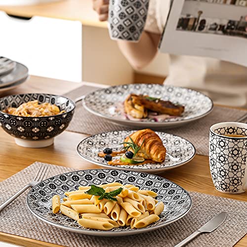 vancasso Haruka Vajilla de Porcelana, Juego de Vajillas Combi de 48 piezas 12 Tazas de Café/ Tazones de Cereales/ Platos de Postre/ Platos de Comedor servicio para 12 Personas