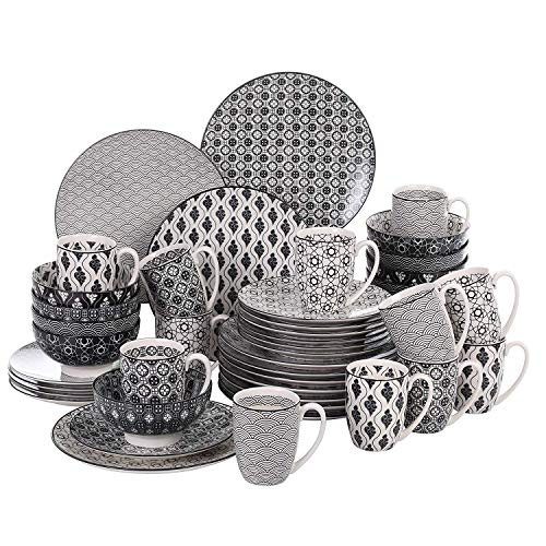 vancasso Haruka Vajilla de Porcelana, Juego de Vajillas Combi de 48 piezas 12 Tazas de Café/ Tazones de Cereales/ Platos de Postre/ Platos de Comedor servicio para 12 Personas