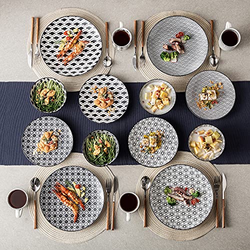 vancasso Haruka Vajilla de Porcelana, Juego de Vajillas Combi de 48 piezas 12 Tazas de Café/ Tazones de Cereales/ Platos de Postre/ Platos de Comedor servicio para 12 Personas