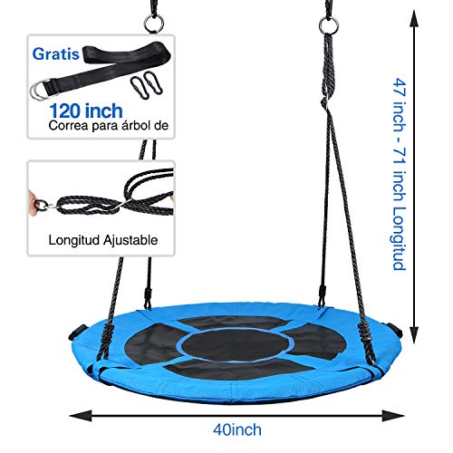 Vanku Columpio Jardín - Columpio Nido Niños Adultos Carga 300KG, Textliene Desgaste Columpio Infántil Redonda Grande Diámetro 101.6cm, Columpio Exterior al Aire Libre - Azul