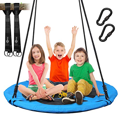 Vanku Columpio Jardín - Columpio Nido Niños Adultos Carga 300KG, Textliene Desgaste Columpio Infántil Redonda Grande Diámetro 101.6cm, Columpio Exterior al Aire Libre - Azul
