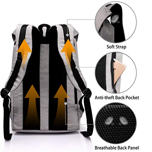 VASCHY Mochila Hombre, Mochila Mujer Casual Mochila para Portatil 15.6 Pulgadas Mochilas Escolares Vintage Mochila Universidad Mochilas Juveniles Resistente al Agua Gris