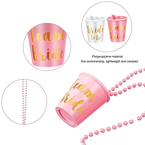 Vasos de Chupito con Cadena para Novia, 12 Piezas collares de plástico con cuentas Rosa Blanco con Papel Oro para Collar Despedida Soltera Fiestas Bodas