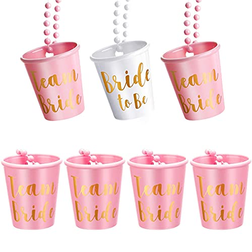 Vasos de Chupito con Cadena para Novia, 12 Piezas collares de plástico con cuentas Rosa Blanco con Papel Oro para Collar Despedida Soltera Fiestas Bodas