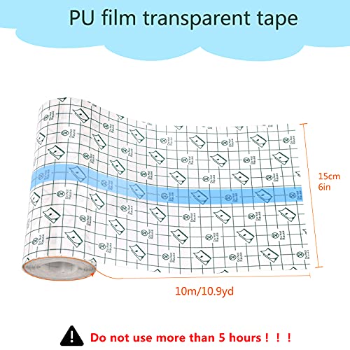 Vendaje Transparente Rollo de Película Impermeable Antibacteriano Transparente Banda Cinta de Vendaje para Heridas Vendas para Tatuajes Cinta Antialérgica de fijación Elástica de Yeso (15cm * 10m)