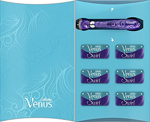 VENUS Gillette Venus Delux Smooth Swirl Maquinilla De Afeitar Mujer + 6 Cuchillas De Recambio, Purpura, Nuevo