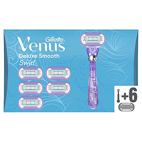 VENUS Gillette Venus Delux Smooth Swirl Maquinilla De Afeitar Mujer + 6 Cuchillas De Recambio, Purpura, Nuevo