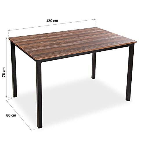 Versa Amaia Mesa Cocina, Terraza, Jardín o Comedor, Estilo Industrial, Medidas (Al x L x An) 76 x 120 x 80 cm, Madera y Metal, Color Negro, Marrón Oscuro, 80x120