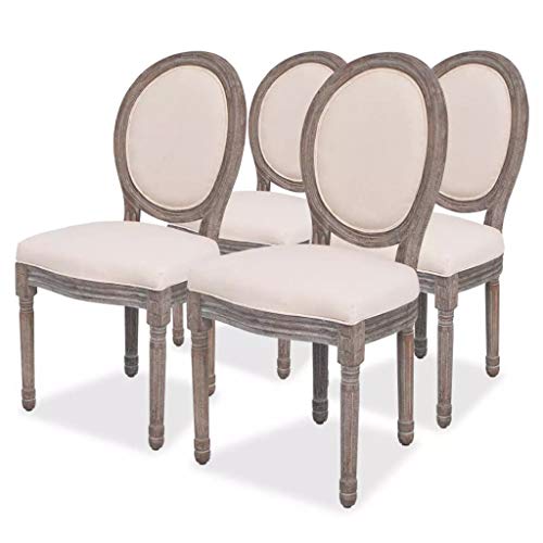 vidaXL 4X Sillas de Comedor Lino Crema Beige Asiento Banco Mueble Cocina Salón