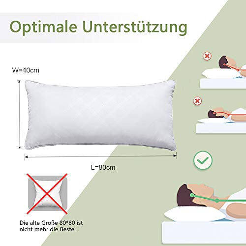 viewstar Almohadas 80x40cm, Almohadas Antiácaros e Antialérgico, Pack de 2 Almohadas Firmeza Media, 100% Microfibra, Almohadas para Camas, Pillow Certificado por Oeko-Tex