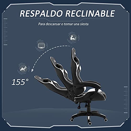Vinsetto Silla Gaming Profesional Silla de Escritorio Ergonómica Reclinable y Ajustable en Altura con Respaldo Alto Reposacabezas y Reposabrazos 66x66x128-138 cm Blanco
