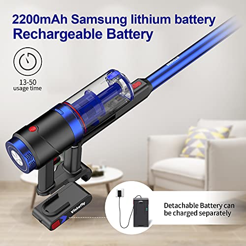 Vistefly VXB Aspiradora Escoba Sin Cable 24KPa,Aspirador Sin Cable Sin Bolsa para Alfombra,4 en 1 Aspirador Sin Cable Potente con LED,Autonomía 50 min,para Pelos de Mascotas en el Carro
