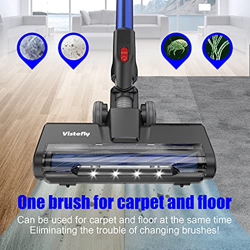 Vistefly VXB Aspiradora Escoba Sin Cable 24KPa,Aspirador Sin Cable Sin Bolsa para Alfombra,4 en 1 Aspirador Sin Cable Potente con LED,Autonomía 50 min,para Pelos de Mascotas en el Carro