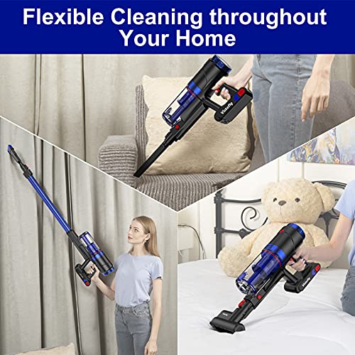 Vistefly VXB Aspiradora Escoba Sin Cable 24KPa,Aspirador Sin Cable Sin Bolsa para Alfombra,4 en 1 Aspirador Sin Cable Potente con LED,Autonomía 50 min,para Pelos de Mascotas en el Carro