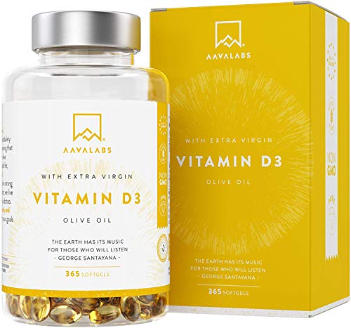 Vitamina D3 Natural [5000 UI] Depot - Altamente Concentrada - con Aceite de Oliva Extra Virgen para una Absorción Óptima - Favorece la Función Ósea e Inmunológica - Complemento Alimenticio - 365 Cáps