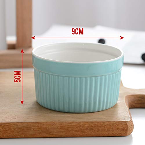 VIVILINEN 12 x Moldes para Soufflé - Cuencos de Cerámica Creme Brulee Moldes a Prueba de Horno Moldes de Tazón de Postre y Paté para, por Ejemplo, Aleta de Ragú, 205 ml Cada Uno (Azul)