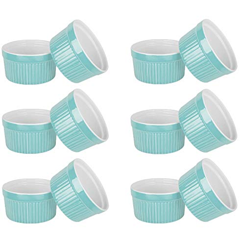 VIVILINEN 12 x Moldes para Soufflé - Cuencos de Cerámica Creme Brulee Moldes a Prueba de Horno Moldes de Tazón de Postre y Paté para, por Ejemplo, Aleta de Ragú, 205 ml Cada Uno (Azul)