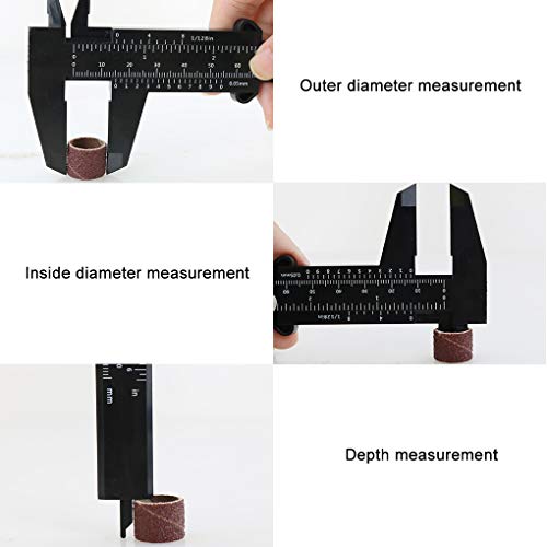 Vokmon Pie de Rey 150mm de plástico Deslizante pie de Rey plástico Deslizamiento de la Regla portátil Regla Medida portátil para Trabajar la Madera Trabajo del Metal, Negro