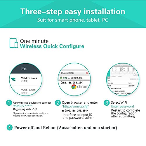 VONETS 2.4GHz Mini Router WiFi Punto de Acceso portátil Puente WiFi Repetidor Inalámbrico Ethernet a WiFi Adaptador Amplificador WAN LAN 2 Puertos RJ45 DC/USB para Impresora IP de Hotel VAR11N-300