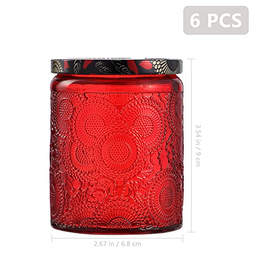VORCOOL 6 Unidades de Tarro de Vela Kits de Envases de Vela de Vidrio Repujado Tarros de Vela Redondos Vacíos Latas de Vidrio con Tapas de Aromaterapia Vela Perfumada Lata para Hacer