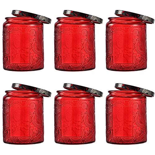 VORCOOL 6 Unidades de Tarro de Vela Kits de Envases de Vela de Vidrio Repujado Tarros de Vela Redondos Vacíos Latas de Vidrio con Tapas de Aromaterapia Vela Perfumada Lata para Hacer